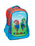 ZAINO GRANDE SUPERMARIO, 45X31X15 CM, 2 SCOMPARTI, TASCHE ZIP, TASCHE LATERALI, SCUOLA, BAMBINI