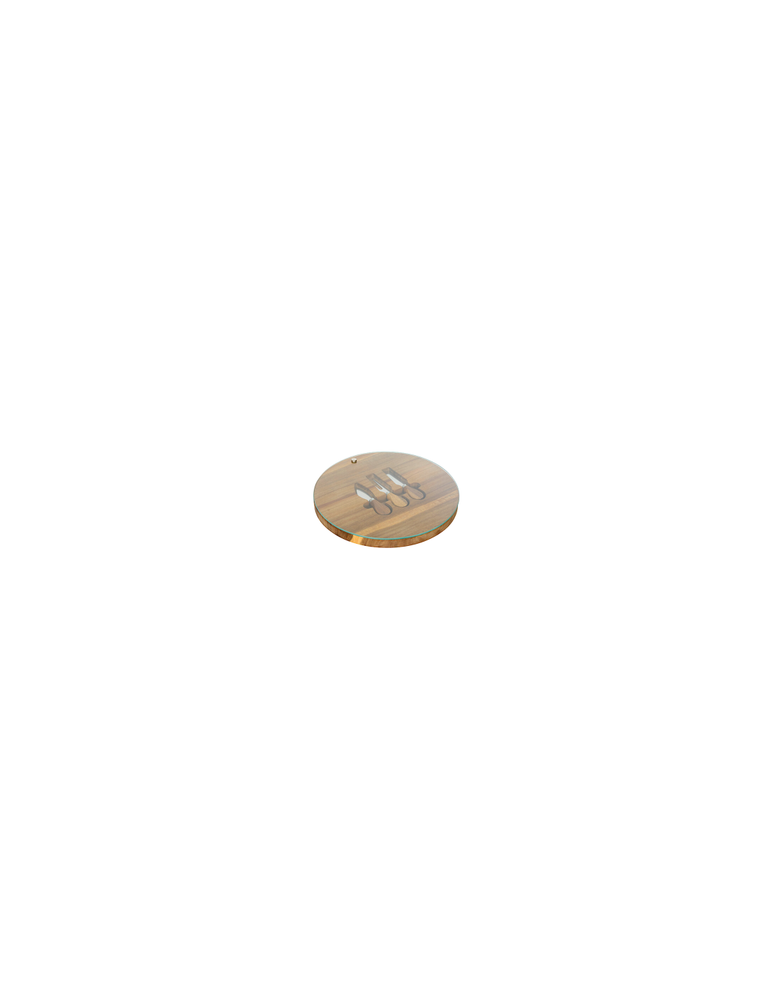 Servizio formaggio Mina, vassoio in acacia, copertura in vetro temperato, 3 utensili inclusi, diametro 30 cm, marrone