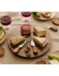 Servizio formaggio Mina, vassoio in acacia, copertura in vetro temperato, 3 utensili inclusi, diametro 30 cm, marrone