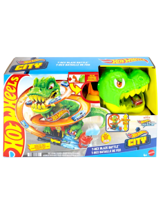 Hot Wheels City T-Rex Battaglia Infuocata – Playset Pista con Dinosauro e Veicolo