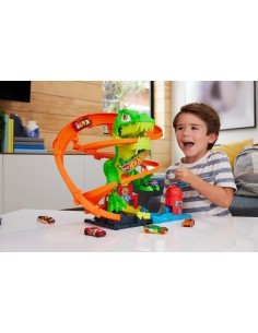Hot Wheels City T-Rex Battaglia Infuocata – Playset Pista con Dinosauro e Veicolo
