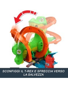 Hot Wheels City T-Rex Battaglia Infuocata – Playset Pista con Dinosauro e Veicolo