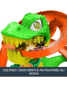 Hot Wheels City T-Rex Battaglia Infuocata – Playset Pista con Dinosauro e Veicolo