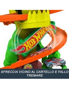 Hot Wheels City T-Rex Battaglia Infuocata – Playset Pista con Dinosauro e Veicolo