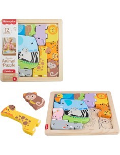 PUZZLE DEGLI ANIMALI IN LEGNO CON 12 BLOCCHI A FORMA DI ANIMALI  FP JFG10