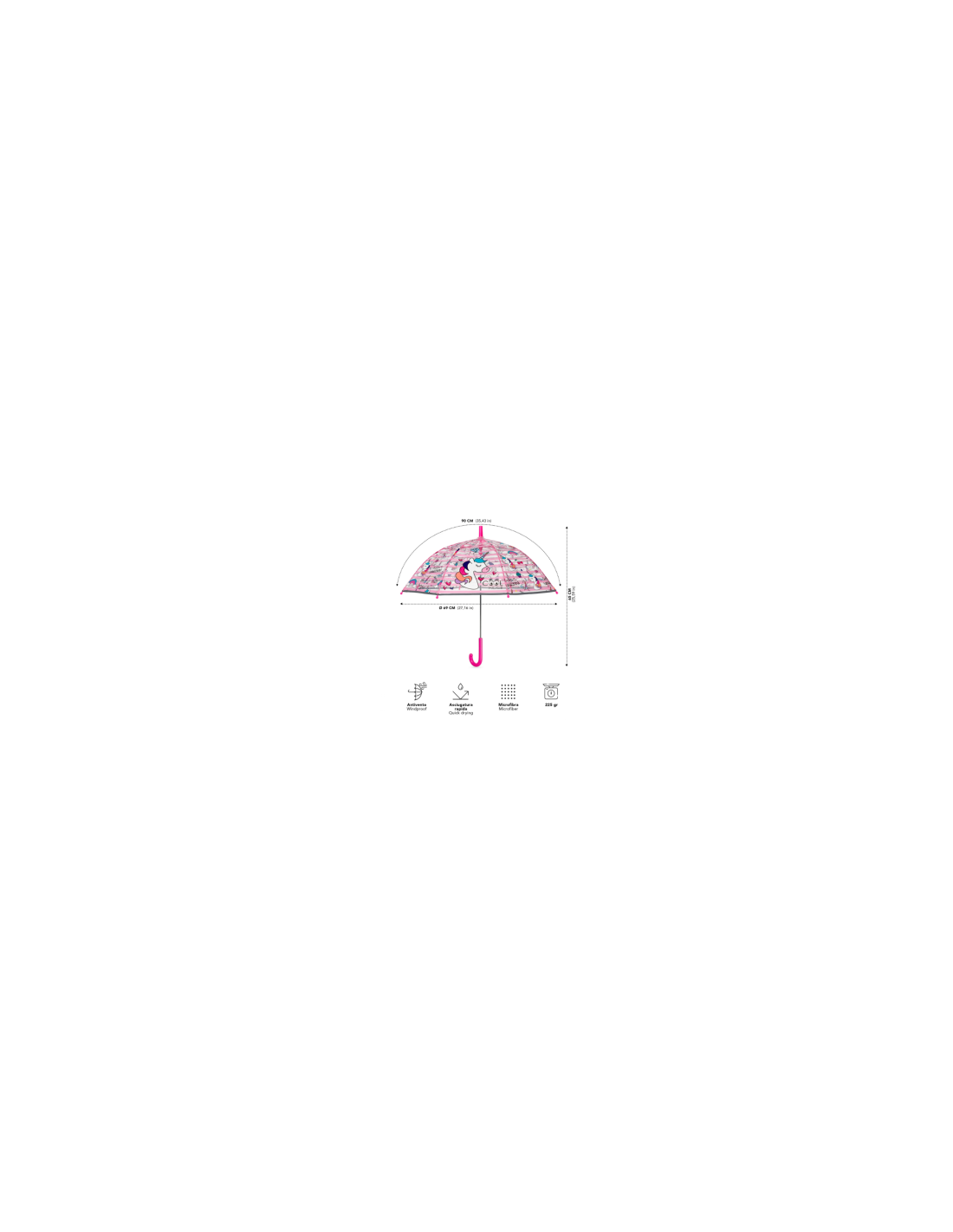 Ombrello Manuale 45 cm, Cupola Poe Unicorno, Bambino