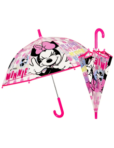 Ombrello Bambina Minnie, Manuale, Cupola Trasparente, 45cm, Disney, Antivento