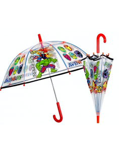 Ombrello Bambino, Marvel Avengers, Manuale, Cupola Trasparente, 45cm, 8 Stecche, Antivento