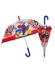 Ombrello Bambino, Spiderman, Manuale, 45cm, Cupola Trasparente, Antivento, Fibra di Vetro