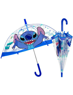 Ombrello Bambino, Stitch, Manuale, 45cm, Cupola Trasparente, Antivento, Fibra di Vetro
