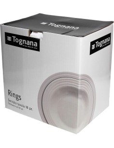 Tognana Rings, Servizio Piatti 6 Persone, 18 Pezzi, Porcellana Bianca, Piatti Piani 26cm, Fondi 22cm, Dessert 19cm