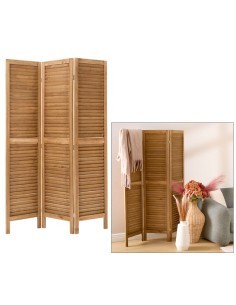 Paravento, Camila, L. 120 x P. 2 x H. 170 cm, Legno Paulownia, Marrone, Pannelli Pieghevoli