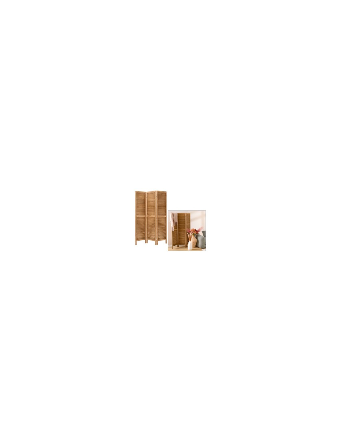 Paravento, Camila, L. 120 x P. 2 x H. 170 cm, Legno Paulownia, Marrone, Pannelli Pieghevoli