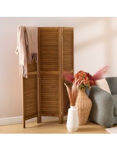 Paravento, Camila, L. 120 x P. 2 x H. 170 cm, Legno Paulownia, Marrone, Pannelli Pieghevoli