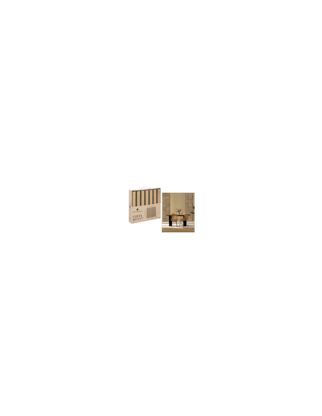 Set 3 pannelli decorativi, Colva, 30 x 30 cm, MDF, effetto legno chiaro, isolamento acustico