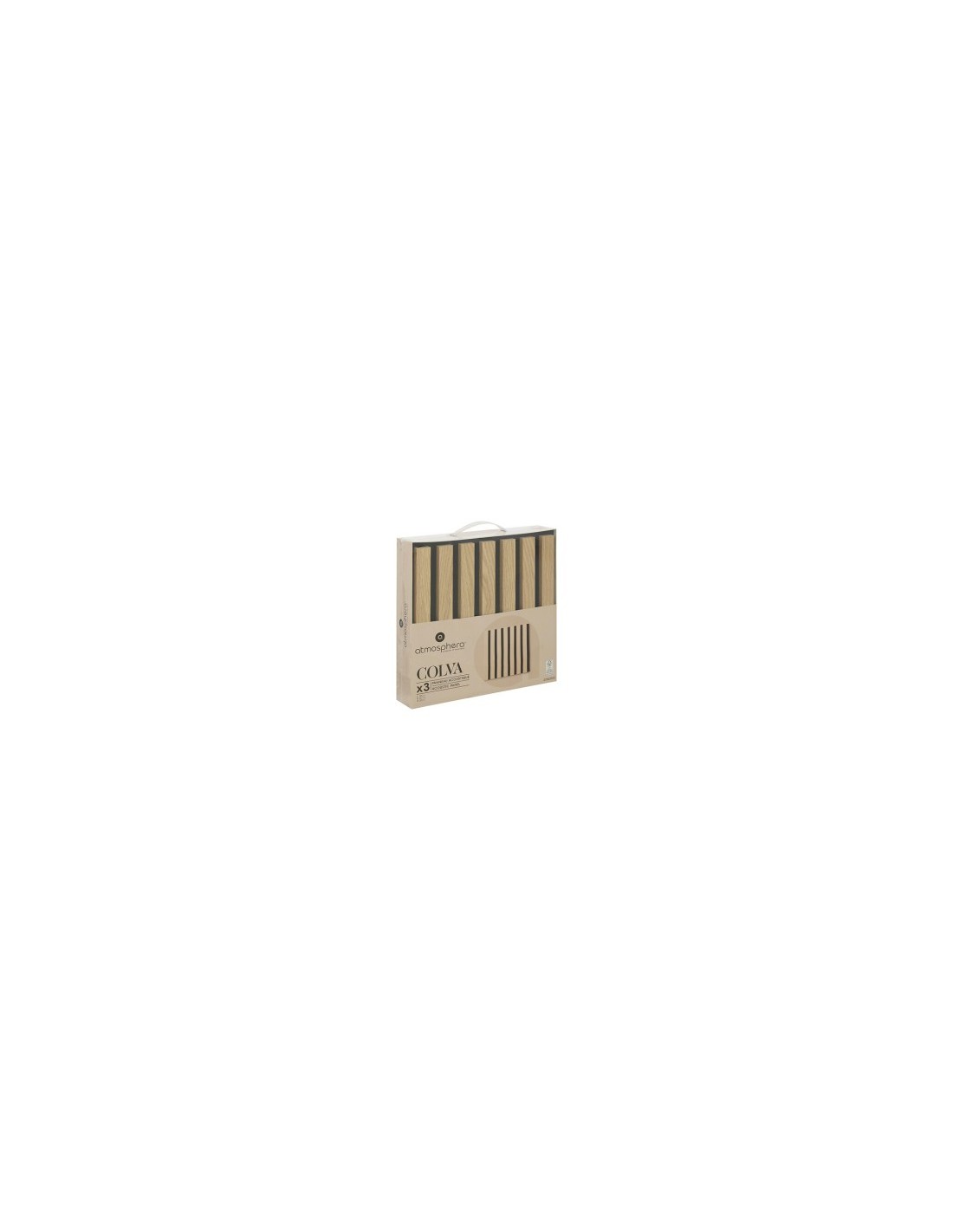 Set 3 pannelli decorativi, Colva, 30 x 30 cm, MDF, effetto legno chiaro, isolamento acustico