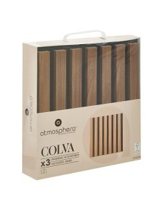 Set 3 pannelli decorativi, Colva, 30 x 30 cm, MDF, effetto legno scuro, isolamento acustico