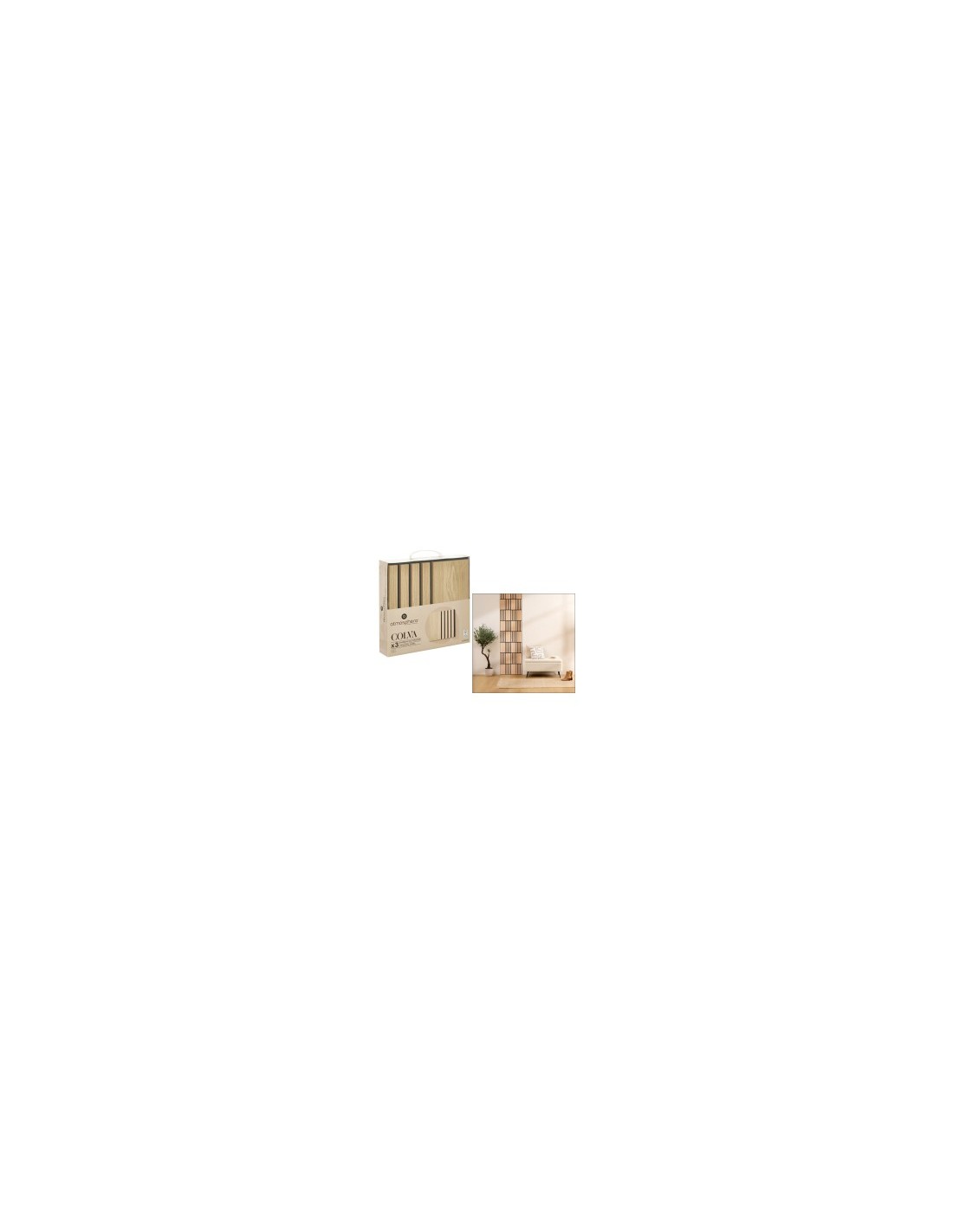 Set 3 pannelli decorativi, Colva grande, 30 x 30 cm, MDF, effetto legno chiaro, isolamento acustico, design a doghe