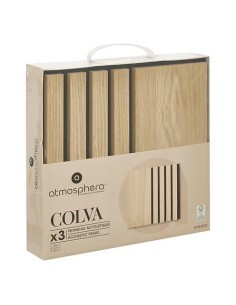 Set 3 pannelli decorativi, Colva grande, 30 x 30 cm, MDF, effetto legno chiaro, isolamento acustico, design a doghe