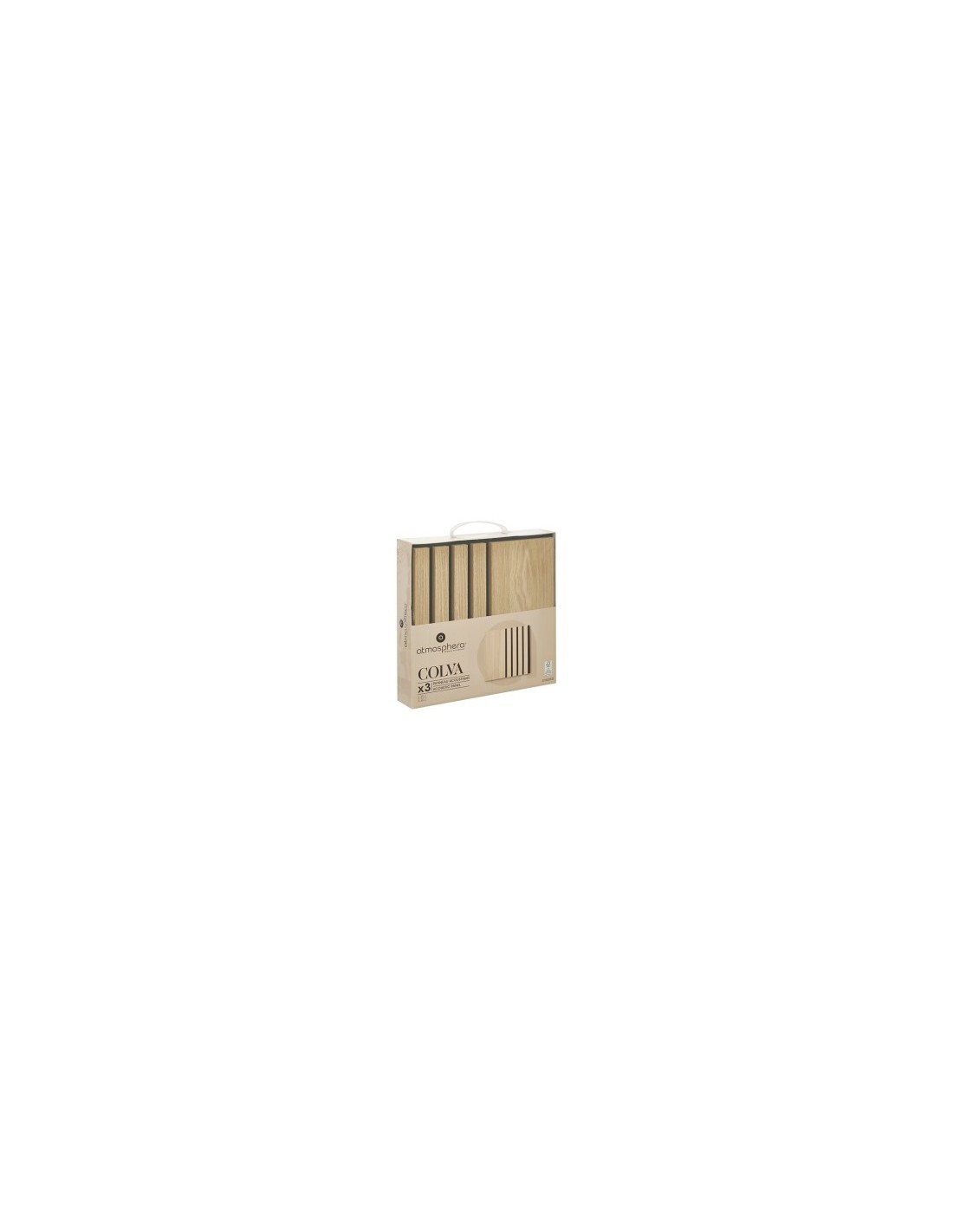 Set 3 pannelli decorativi, Colva grande, 30 x 30 cm, MDF, effetto legno chiaro, isolamento acustico, design a doghe