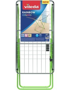 Vileda Stendibiancheria Rainbow Colors, acciaio zincato, 20m di stenditura, con ruote, blocco ali, design colorato e resistente