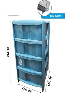 Tontarelli, cassettiera Bambù 4 cassetti, Delfin,38x39x78h cm, mobile salvaspazio, casa, ufficio