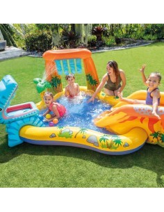 Intex Playcenter Dinosaur, centro giochi gonfiabile, piscina bambini, scivolo acquatico, dinosauri, 249x191x109 cm