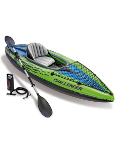 Intex  Canoa Challenger K1, 274x76x33 cm, 1 Posto, Gonfiabile, con Remi e Pompa, per Lago e Fiume