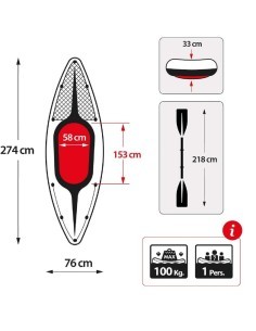 Intex  Canoa Challenger K1, 274x76x33 cm, 1 Posto, Gonfiabile, con Remi e Pompa, per Lago e Fiume