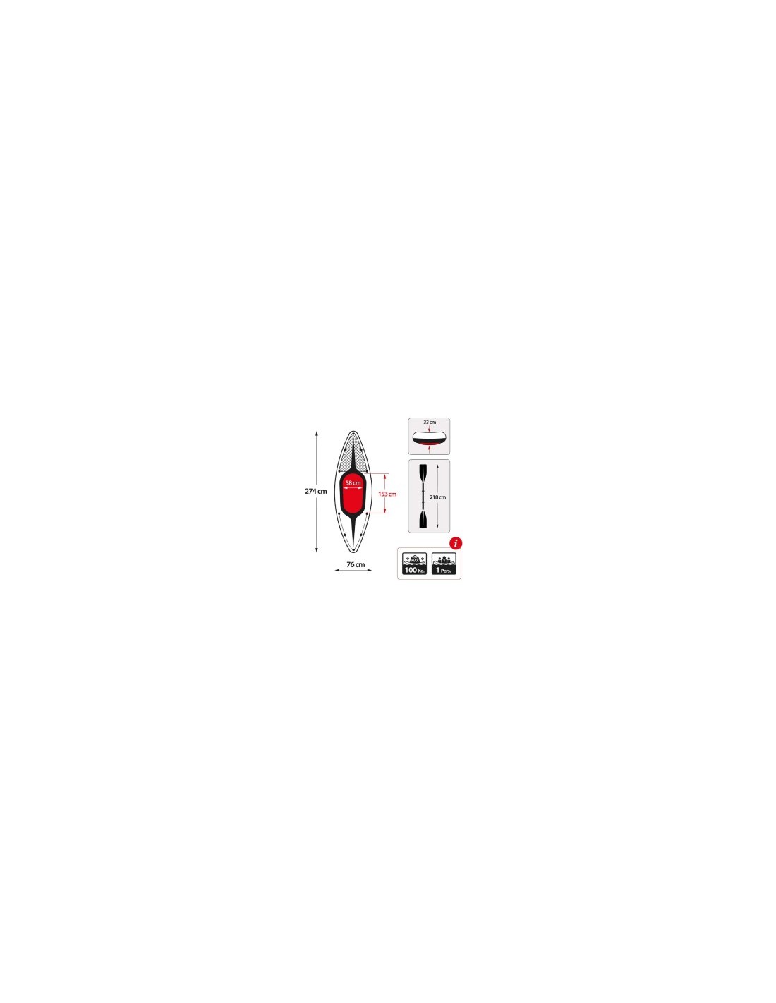 Intex  Canoa Challenger K1, 274x76x33 cm, 1 Posto, Gonfiabile, con Remi e Pompa, per Lago e Fiume
