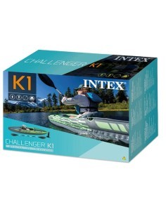 Intex  Canoa Challenger K1, 274x76x33 cm, 1 Posto, Gonfiabile, con Remi e Pompa, per Lago e Fiume