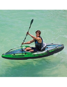 Intex  Canoa Challenger K1, 274x76x33 cm, 1 Posto, Gonfiabile, con Remi e Pompa, per Lago e Fiume