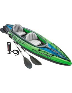 Intex Canoa Challenger K2, 351x76x38 cm, 2 Posti, Gonfiabile, Con Remi e Pompa, Resistente e Sportiva