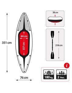 Intex Canoa Challenger K2, 351x76x38 cm, 2 Posti, Gonfiabile, Con Remi e Pompa, Resistente e Sportiva