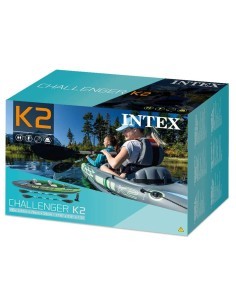 Intex Canoa Challenger K2, 351x76x38 cm, 2 Posti, Gonfiabile, Con Remi e Pompa, Resistente e Sportiva
