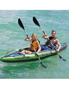 Intex Canoa Challenger K2, 351x76x38 cm, 2 Posti, Gonfiabile, Con Remi e Pompa, Resistente e Sportiva