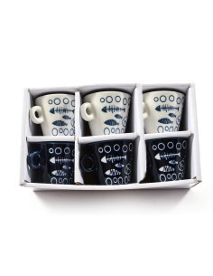 SET 6 TAZZINE CAFFE 23489 DECORO MARE 90ML ASSORTITO PORCELLANA