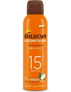 Bilboa, BOV Solare Coconut Glow SPF 15, Crema Solare Spray con Olio di Cocco e Vitamina E, 150 ml