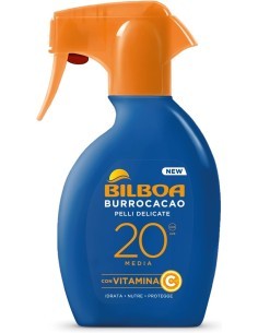 Bilboa Burrocacao Spray Solare Trigger SPF 20, Protezione Solare Media per Pelli Sensibili, Formula con Vitamina C, 250 ml