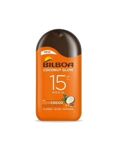 Bilboa, Latte Solare Coconut Glow SPF 15, Crema Solare con Olio di Cocco e Vitamina E, Leggera sulla Pelle, 200 ml