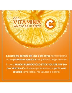 Bilboa Stick Solare SPF 50+ con Vitamina C, ideale per le zone sensibili come labbra, tatuaggi, nei e cicatrici, 12ml