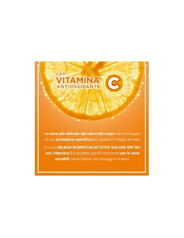 Bilboa Stick Solare SPF 50+ con Vitamina C, ideale per le zone sensibili come labbra, tatuaggi, nei e cicatrici, 12ml