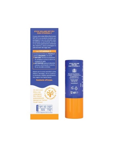 Bilboa Stick Solare SPF 50+ con Vitamina C, ideale per le zone sensibili come labbra, tatuaggi, nei e cicatrici, 12ml