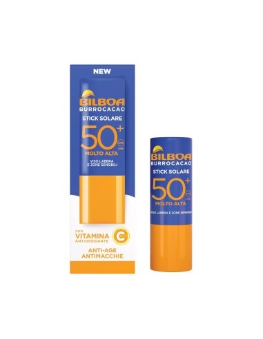 Bilboa Stick Solare SPF 50+ con Vitamina C, ideale per le zone sensibili come labbra, tatuaggi, nei e cicatrici, 12ml