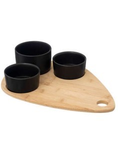Set aperitivo 4 pezzi con tagliere in bambù e stampini in gres nero