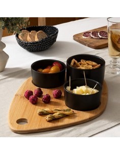 Set aperitivo 4 pezzi con tagliere in bambù e stampini in gres nero