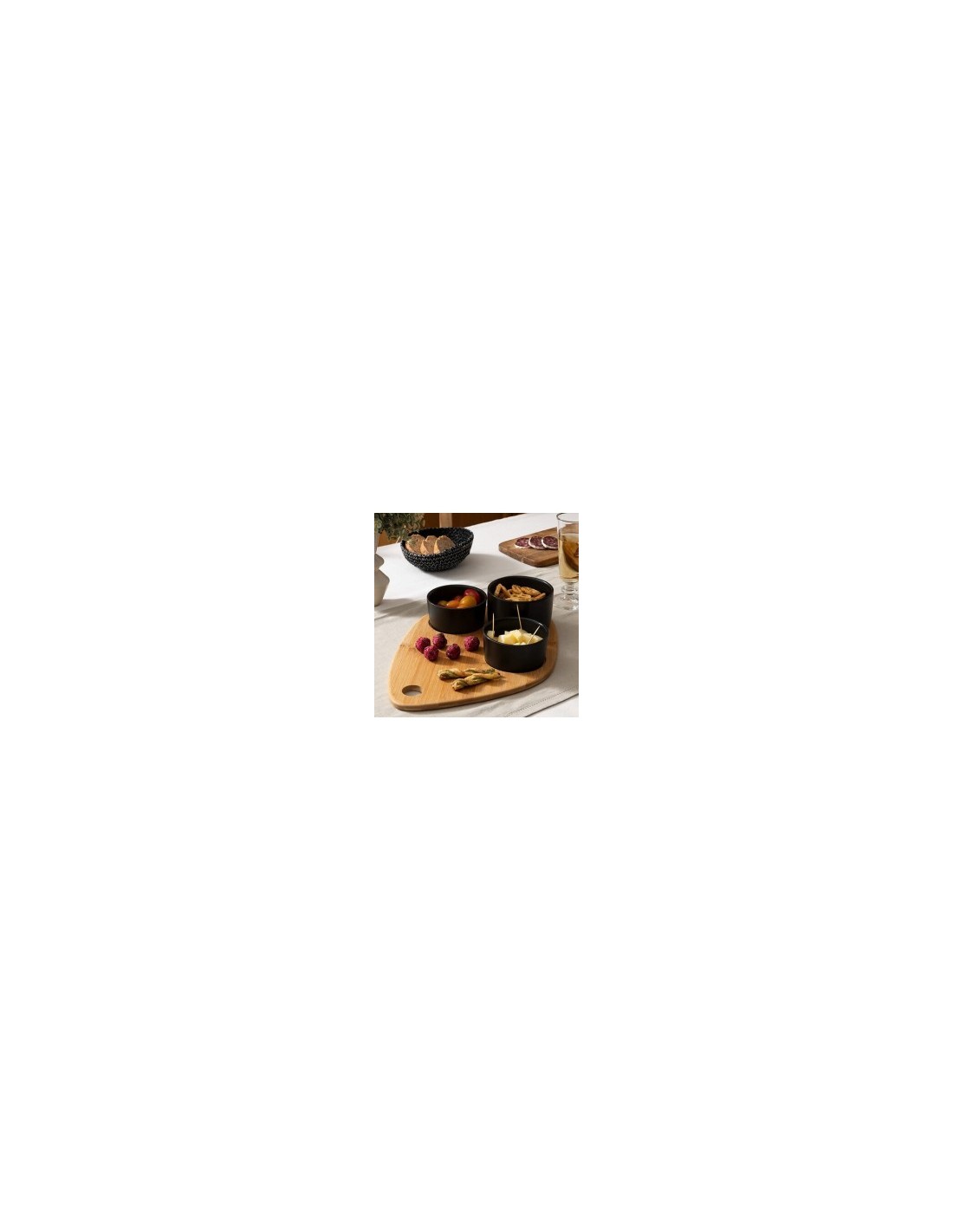 Set aperitivo 4 pezzi con tagliere in bambù e stampini in gres nero