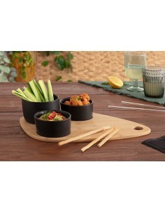 Set aperitivo 4 pezzi con tagliere in bambù e stampini in gres nero