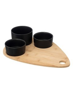 Set aperitivo 4 pezzi con tagliere in bambù e stampini in gres nero