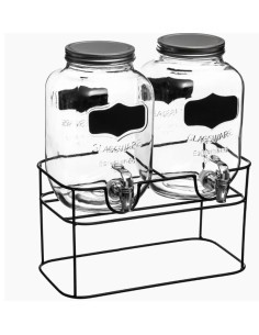 Set 2 dispenser per bevande da 4 litri con supporto in acciaio